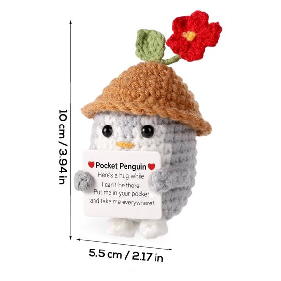 Pocket Penguin Plush with Flower Hat Motivational Message Spring Cottagecore - Picture 2 of 16